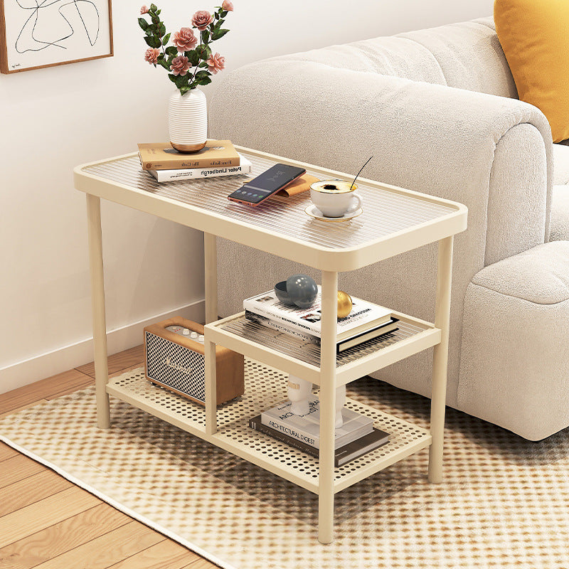 Modern Minimalist Rectangular Glass Iron Side Table 3-Tier For Living Room