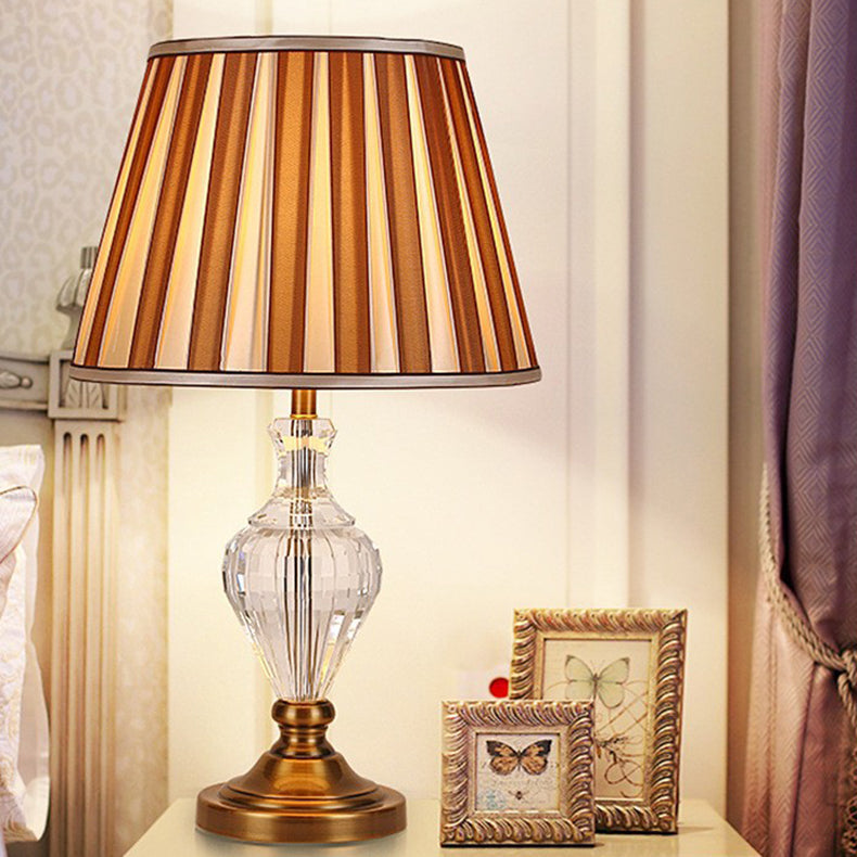 Traditional European Cylinder Hardware Crystal Fabric 1-Light Table Lamp For Bedroom