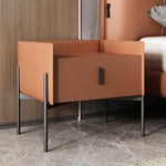 Contemporary Scandinavian Rectangular Leather Carbon Steel Metal 1-Drawer For Bedside