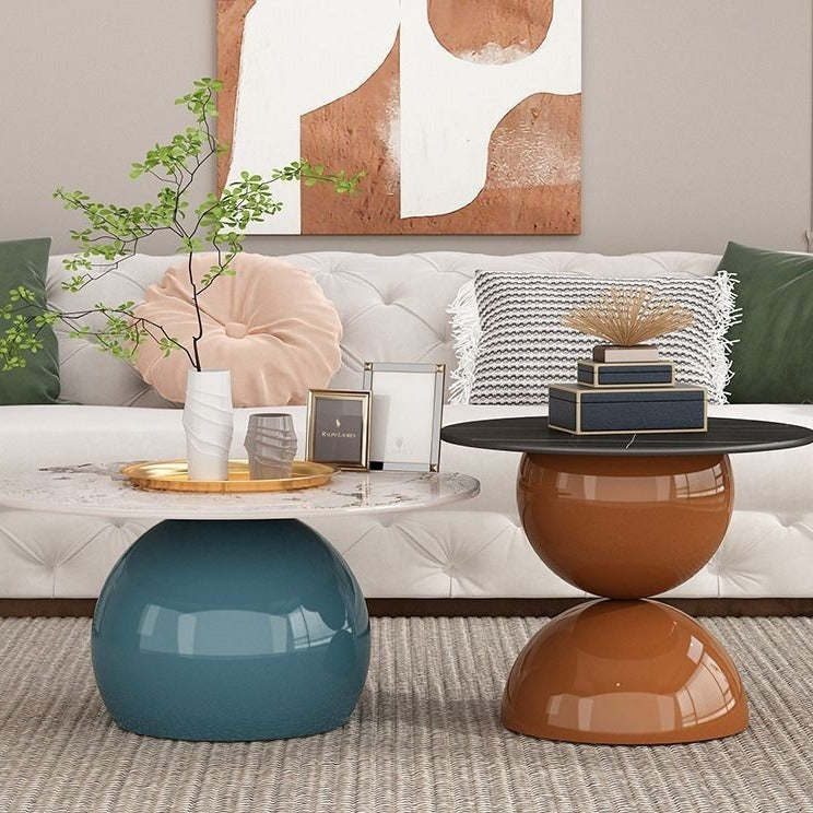 Contemporary Nordic Geometric Round Rock Board Iron Coffee Table For Living Room