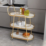 Contemporary Nordic Oval Marble Metal Dining Cart 3-Tray For Dining Room