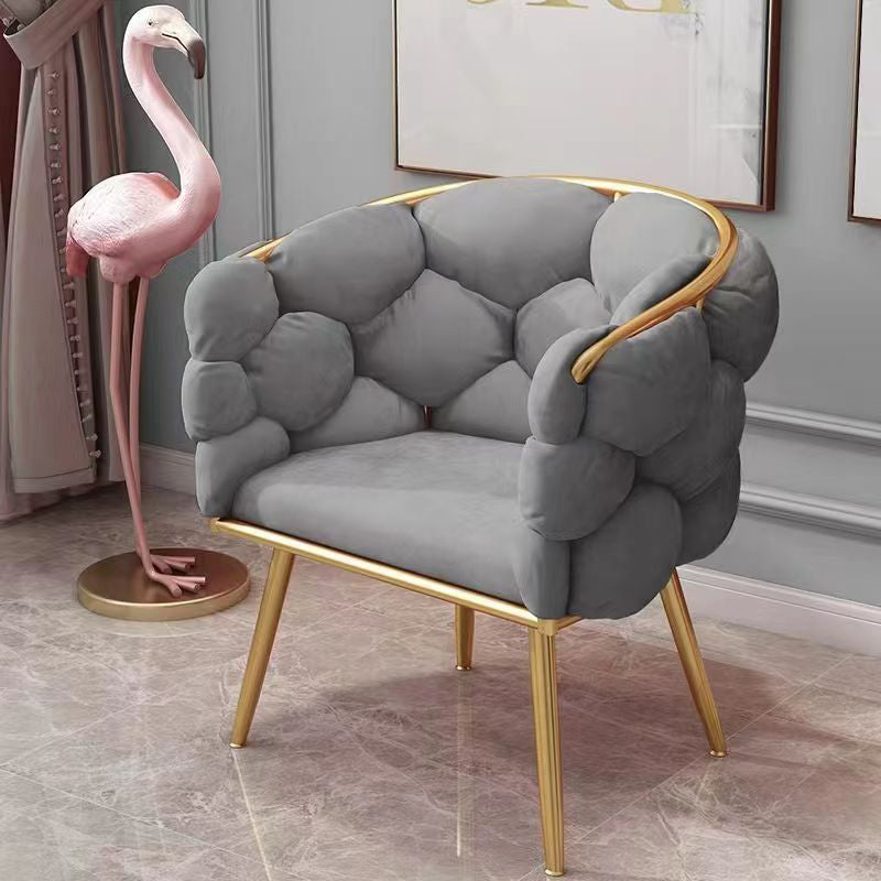 Contemporary Creative Half Round Bubble Fabric Metal Vanity Stool Backrest For Bedroom