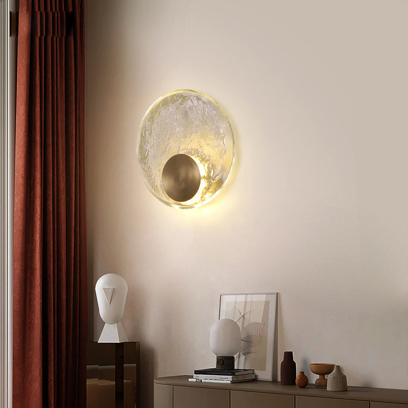 Contemporary Luxury Full Copper Water Ripple Circle Crystal LED Wall Sconce Lamp For Bedroom