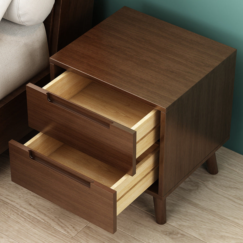 Contemporary Nordic Rectangular Solid Wood Nightstand 1/2 Drawer For Bedroom