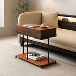 Modern Minimalist Removable Rectangular Iron Leather Solid Wood End Table 1-Storage For Living Room