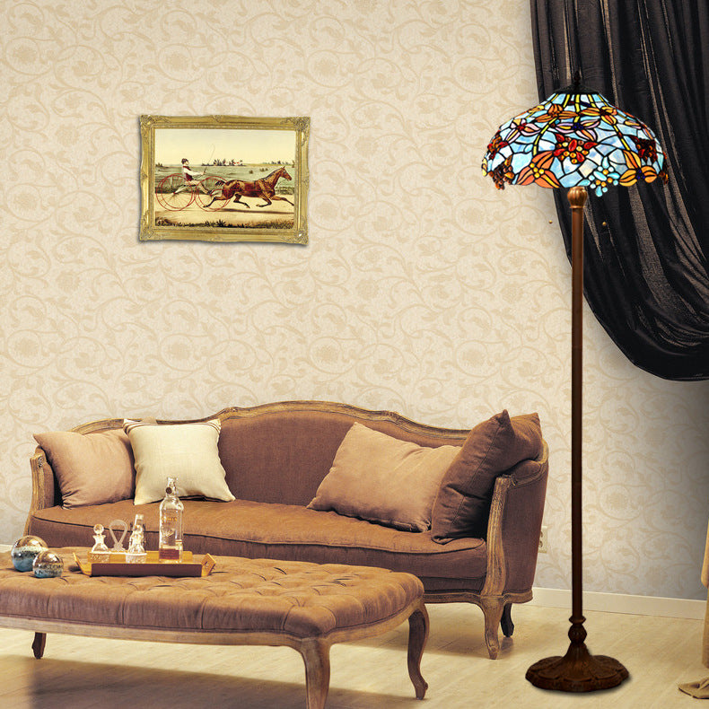 Traditional Tiffany Butterfly Decoration Stained Glass 2-Light Standing Floor Lamp For Study