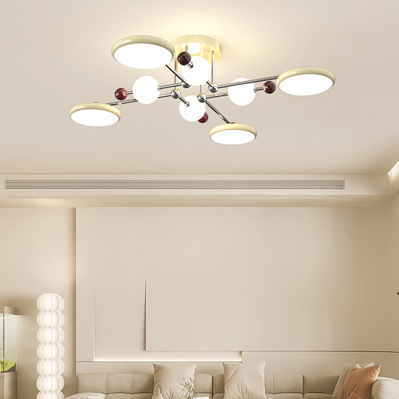 Contemporary Scandinavian Macaron Iron Circle PE LED Semi-Flush Mount Ceiling Light For Living Room