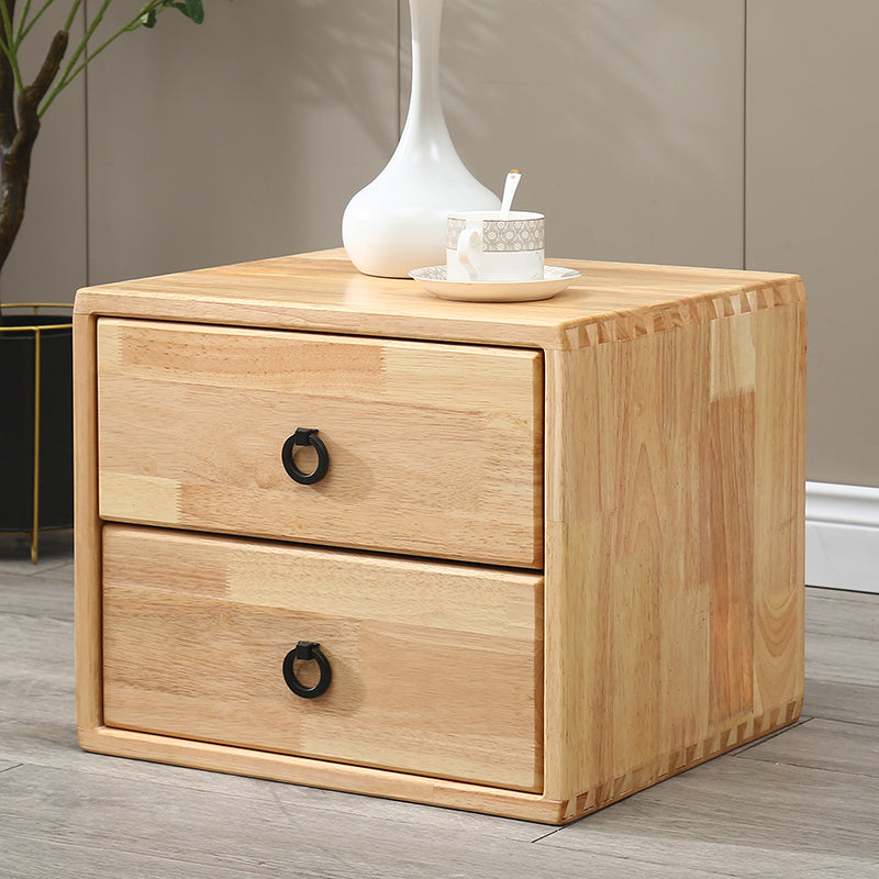 Modern Simplicity Square Rubber Wood Metal Nightstand 1/2 Drawer For Bedside