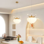 Contemporary Creative Kids Cloud Crown Iron PE Crystal LED Pendant Light For Bedroom