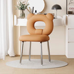 Contemporary Scandinavian Faux Leather Upholstered Metal Legs Vanity Stool Bear Back For Living Room