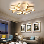 Contemporary Scandinavian Branch Flower Wood Iron Acrylic LED Semi-Flush Mount Ceiling Light For Living Room