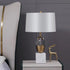 Modern Art Deco Fabric Crystal Marble Base 1-Light Table Lamp For Bedroom