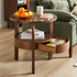 Contemporary Retro Antique Oak Wood Circular End Table 2-Tier Drawer For Living Room