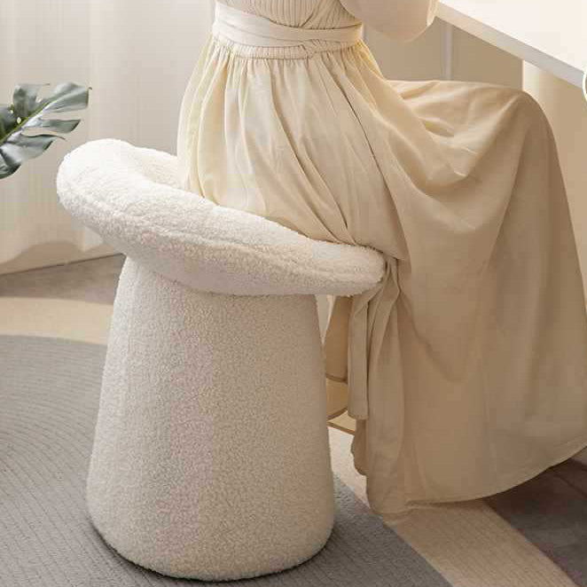 Contemporary Scandinavian Lambswool Round Vanity Stool For Bedroom
