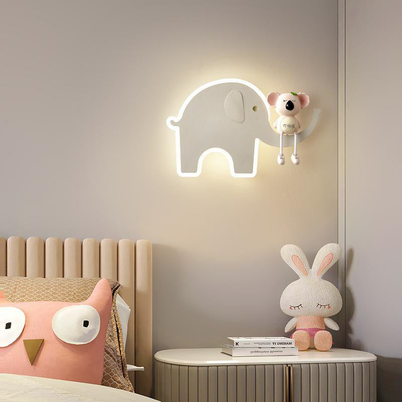 Contemporary Creative Cartoon Little Elephant Tree Acrylic Hardware LED Kids Wall Sconce Lamp For Bedroom