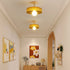 Modern Minimalist Round Wood Glass 1-Light Semi-Flush Mount Ceiling Light For Living Room