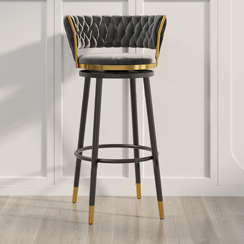 Contemporary Luxury Round Velvet Upholstered Swivel Bar Stool Backrest Footrest For Dining Room