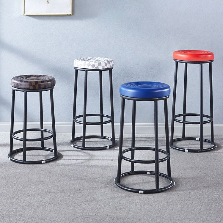 Modern Simplicity Leather Carbon Steel Cotton Metal Round Bar Stool Footrest For Kitchen