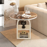 Modern Minimalist Round Rectangular Base Glass Iron Frame Coffee Table 3-Tier For Living Room