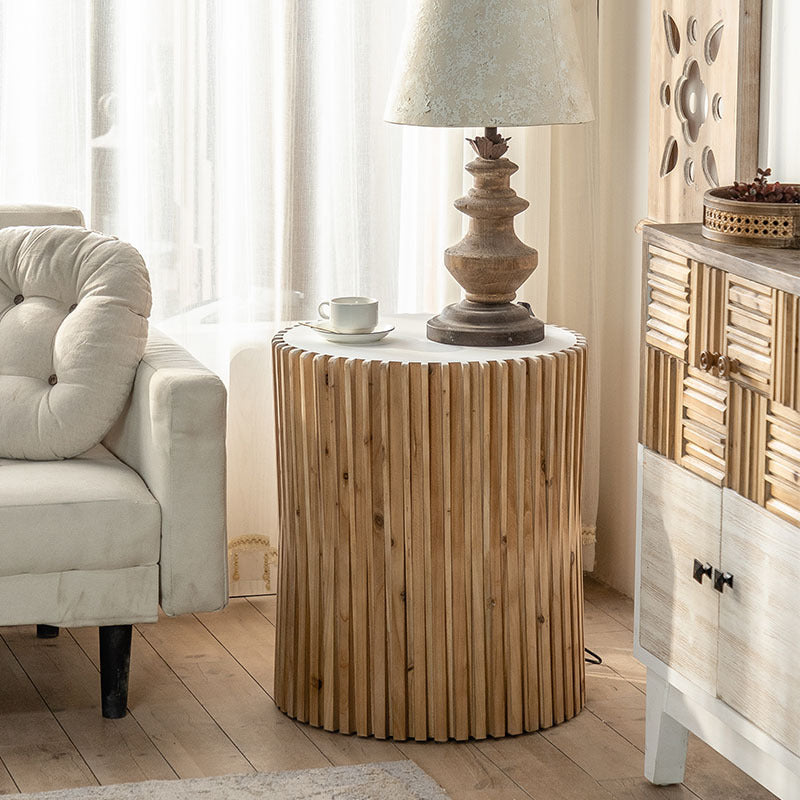 Traditional Vintage Cylindrical Vertical Wood Medium Density Fibreboard End Table For Living Room