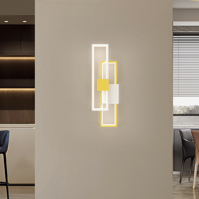 Modern Minimalist Double Rectangle Aluminum Iron Silicone LED Wall Sconce Lamp For Living Room