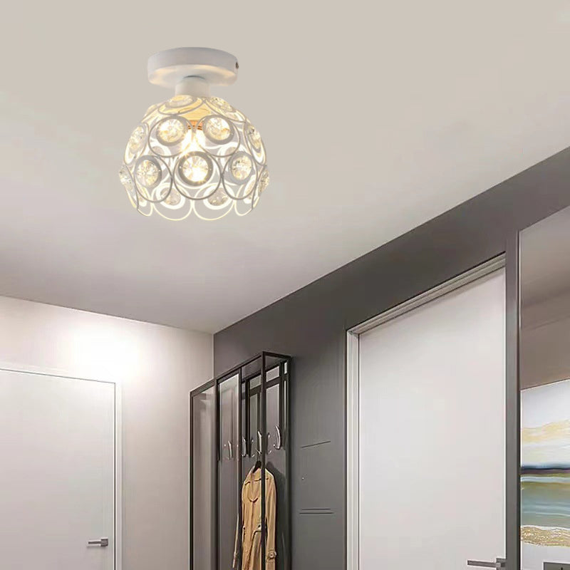 Modern Minimalist Round Dome Iron Crystal 1-Light Semi-Flush Mount Ceiling Light For Living Room