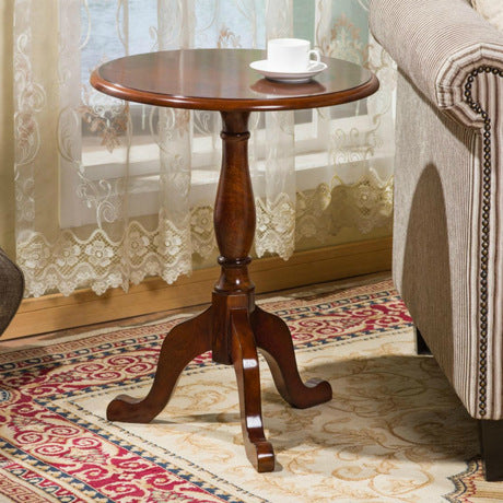 Traditional European Round Wood Tripod Base End Table For Living Room