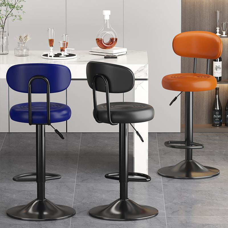 Contemporary Luxury Round Leather Upholstered Swivel Bar Stool Height Adjustable Footrest For Dining Room