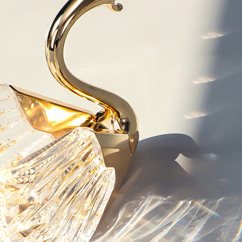 Modern Luxury Crystal Aluminum Acrylic Swan LED Wall Sconce Lamp For Bedside