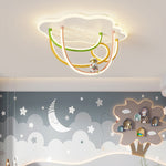 Contemporary Creative Cartoon Astronaut Cloud Iron Aluminum Rainbow Curve LED Kids Flush Mount Ceiling Light For Bedroom