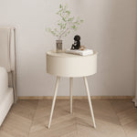 Modern Minimalist Round Tabletop Iron Nightstand 1-Storage For Bedroom