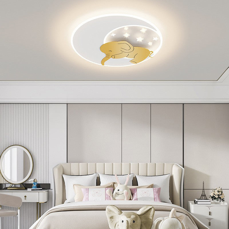 Contemporary Creative Iron Acrylic Round Elephant Rabbit LED Flush Mount Ceiling Light For Bedroom