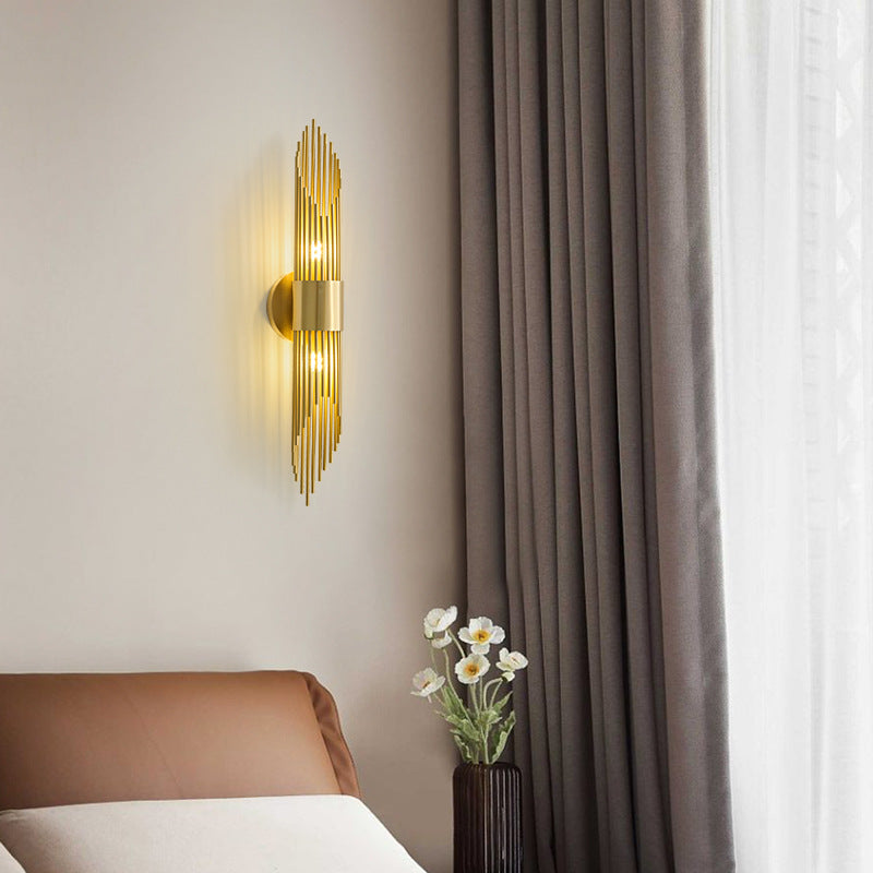 Modern Minimalist Cylindrical Copper Acrylic 2-Light Wall Sconce Lamp For Bedroom