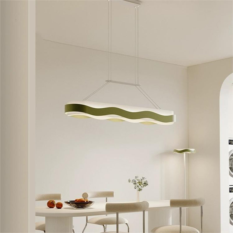 Modern Minimalist Rectangle Wave Iron Hardware Acrylic LED Island Light Chandelier For Dining Room