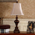 Modern Eclectic Fabric Shade Resin Carved Square Base 1-Light Table Lamp For Study