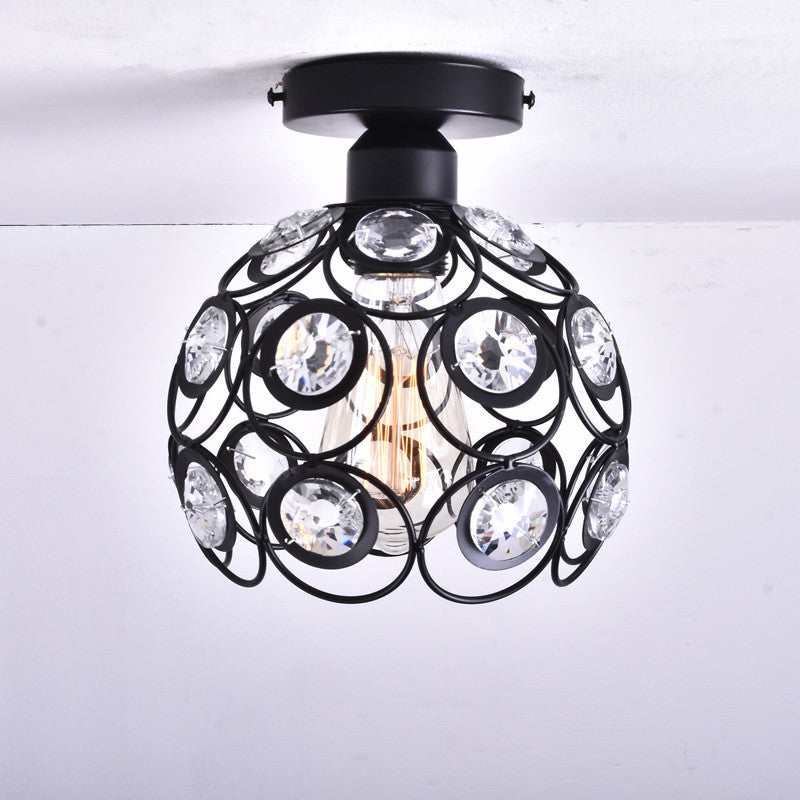 Modern Minimalist Round Dome Iron Crystal 1-Light Semi-Flush Mount Ceiling Light For Living Room