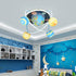 Contemporary Creative Kids Round Earth Planet Hardware Acrylic Glass LED 4-Light Flush Mount Ceiling Light For Bedroom