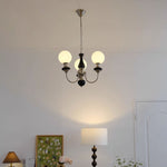 Traditional Vintage Branch Curved Pole Orb Iron Wood Glass 3/5/6 Light Chandelier For Living Room