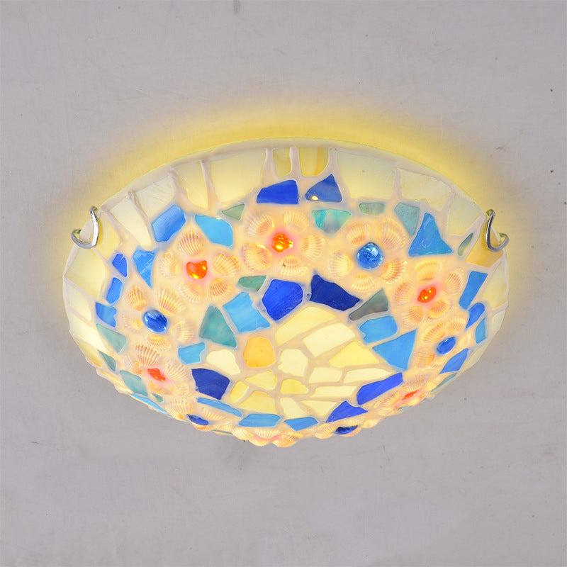 Contemporary Creative Round Shell Stained Glass 2/3/4 Light Flush Mount Ceiling Light For Living Room