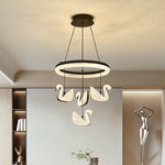 Contemporary Luxury Circle Ring Shade ABS Swan Decor LED Chandelier For Living Room