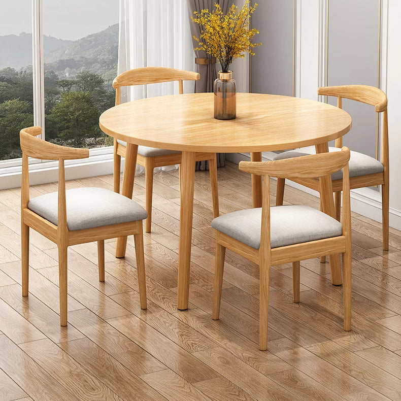 Modern Minimalist Round Faux Slab Wood Dining Table For 4 Seats