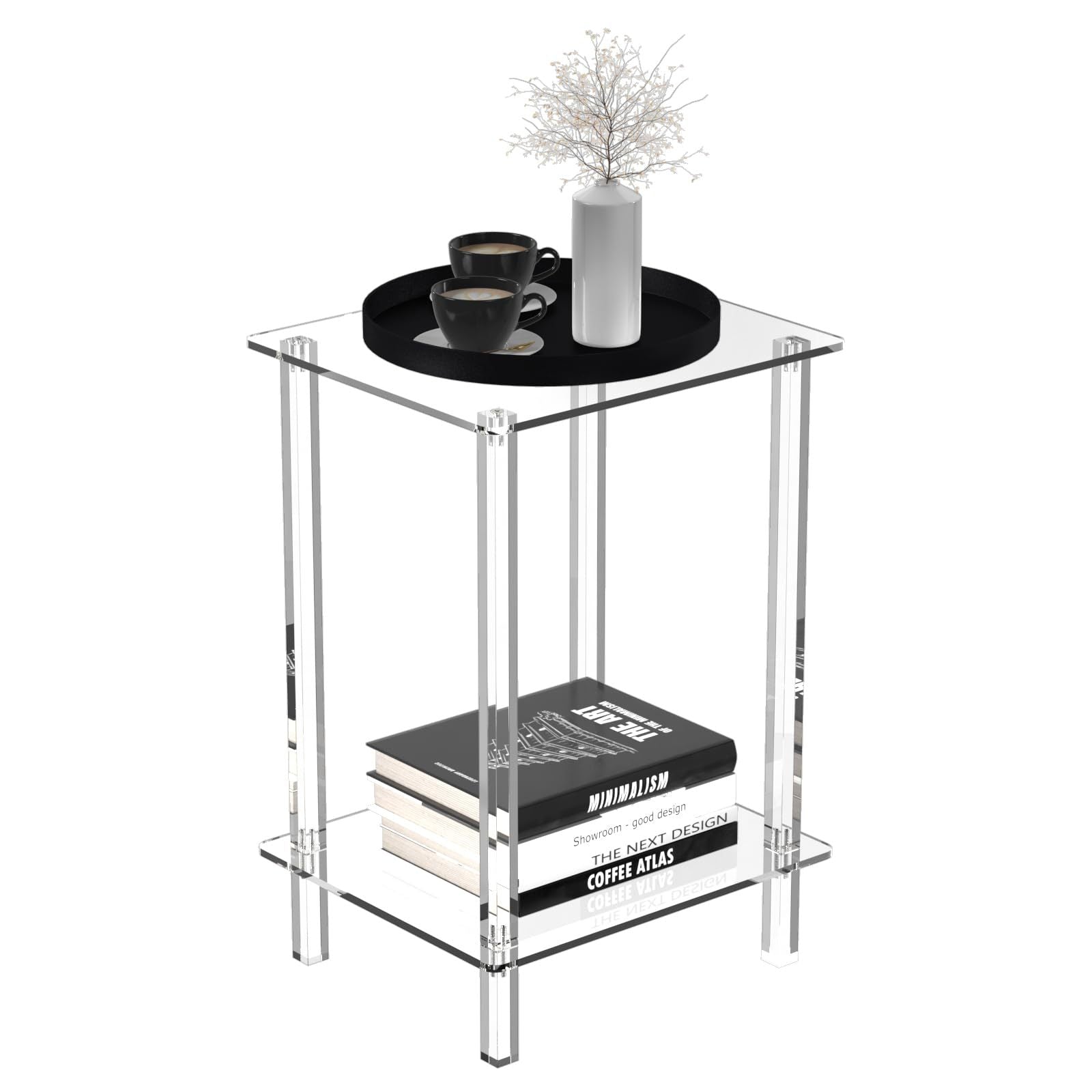 Modern Minimalist Rectangular Acrylic End Table 2-Tier For Living Room