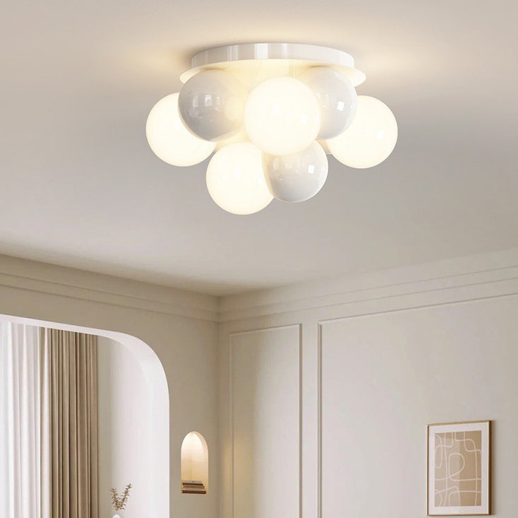 Contemporary Creative Orb Iron Acrylic 5-Light Semi-Flush Mount Ceiling Light For Bedroom