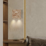 Traditional Japanese Square Stone 2-Light Wall Sconce Lamp For Bedroom