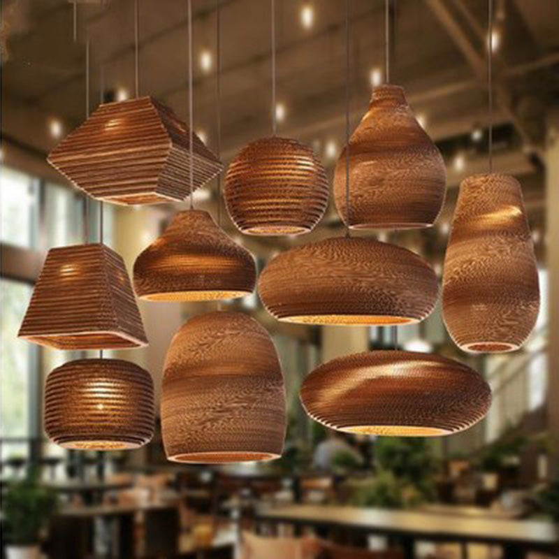 Contemporary Retro Paper Elliptic Spherical Bell Trapezoid Semicircle Polygonal 1-Light Pendant Light For Dining Room