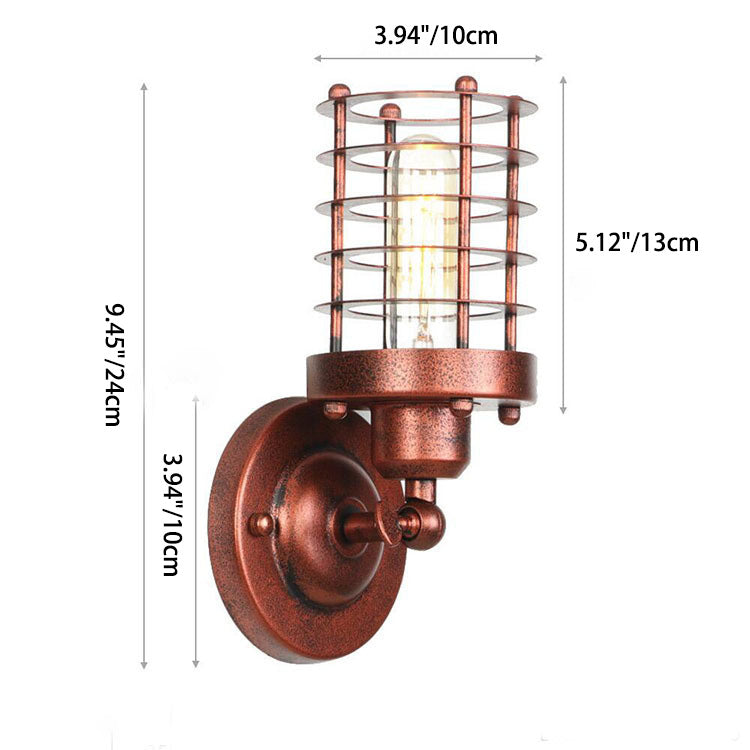 Traditional Farmhouse Wrought Iron Wire Cage 1-Light Wall Sconce Lamp For Dining Room