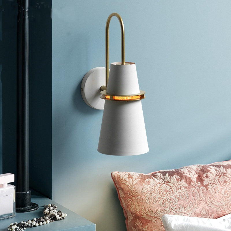 Contemporary Scandinavian Iron Cylinder Horn 1-Light Wall Sconce Lamp For Bedside