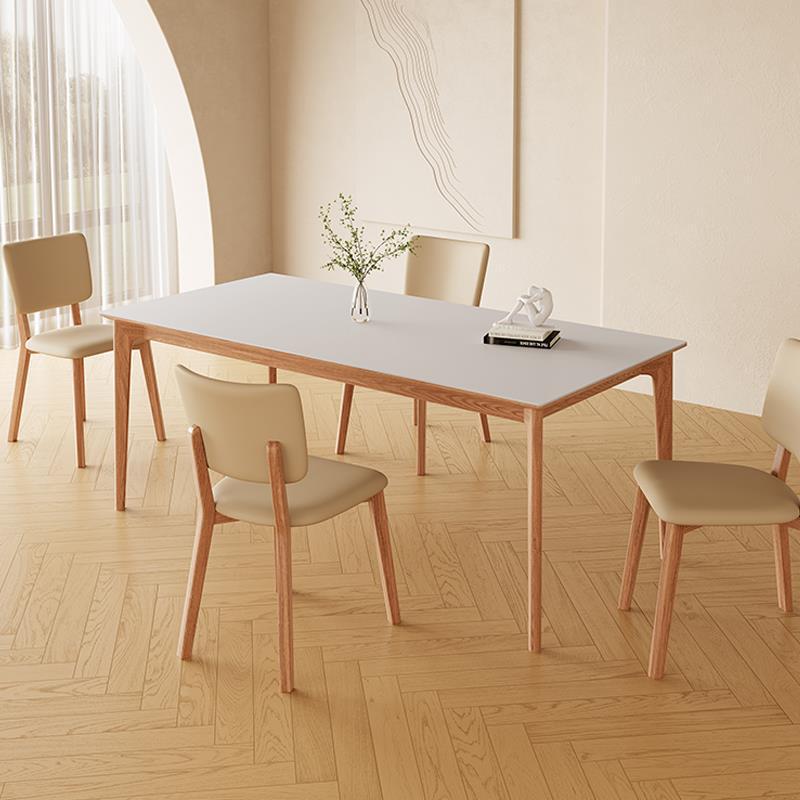 Modern Minimalist Square Wood Leather Chair Backrest Armless For Living Room