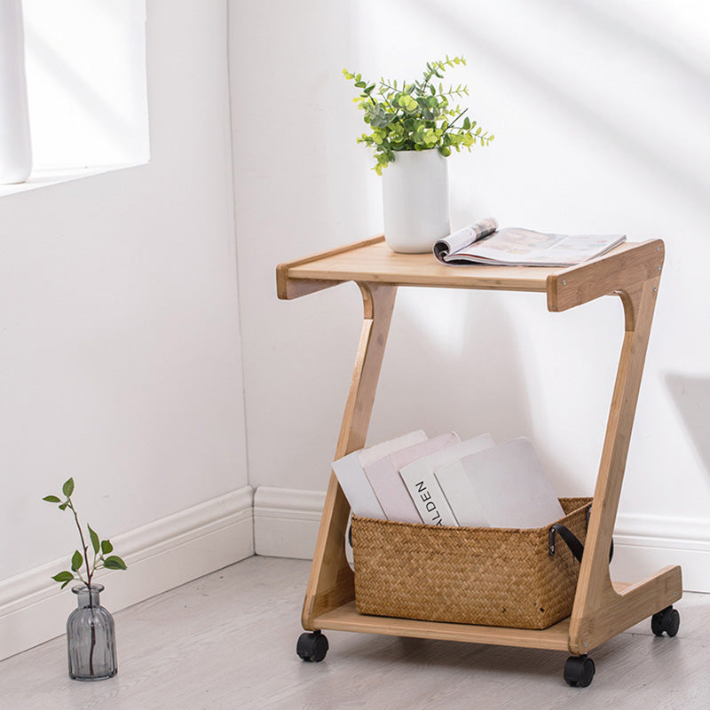 Traditional Vintage Z-Shaped Wood Removable End Table 2-Tier Universal Wheel For Living Room