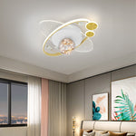 Contemporary Creative Kids Round Orb Moon Iron Acrylic LED Semi-Flush Mount Ceiling Light For Bedroom